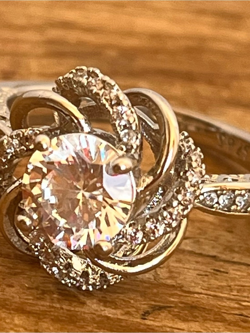 925 Sterling Silver Clear CZ Cocktail Ring Pavé Swirl Floral Size 7.5
